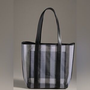 Anthropologie Large Mesh Tote in Black and White Stripe NWT
